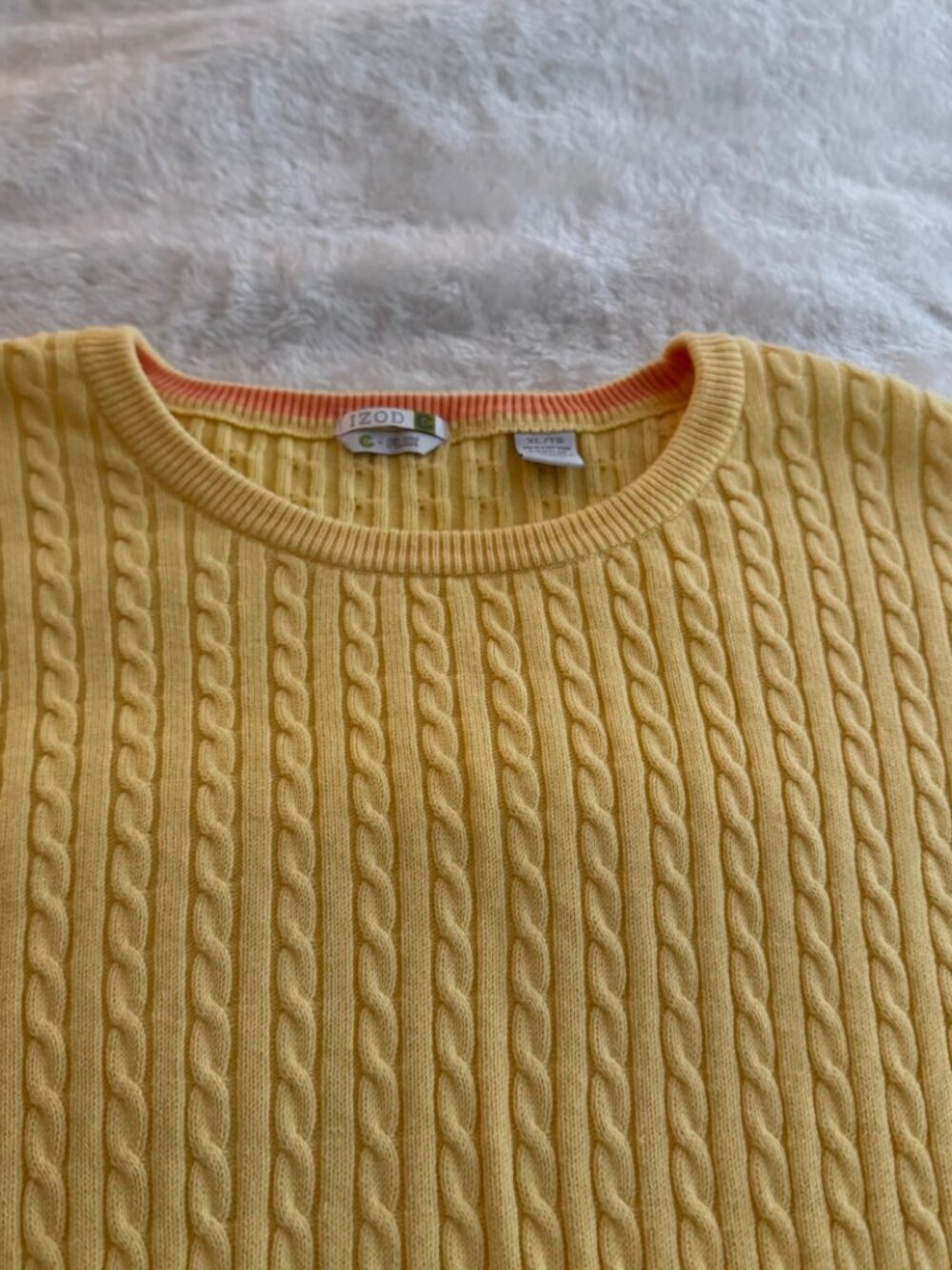 Izod Flex Yellow Knit Cable Crewneck Pullover Sweater Size XL - Picture 2 of 11